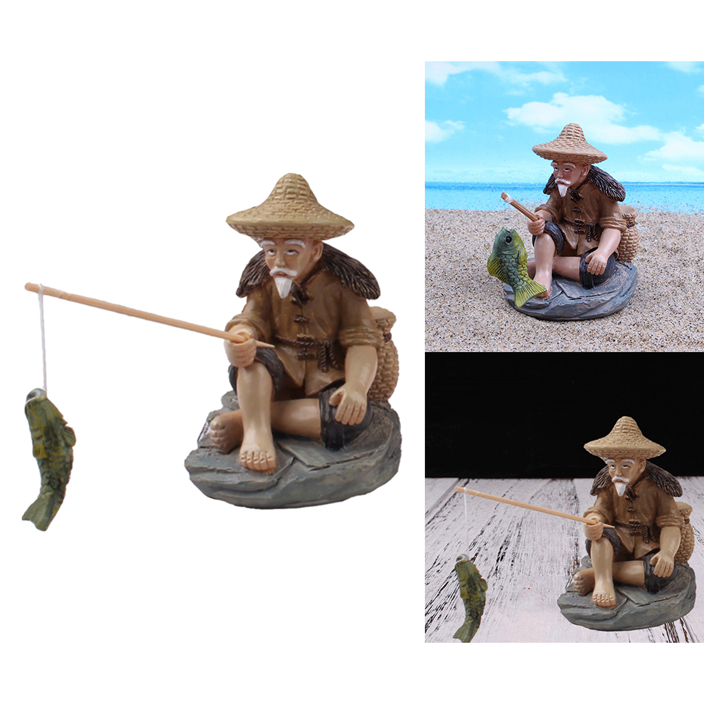 Cute Small Fisherman Figurines Sitting Garden Statue Bonsai Miniature Landscape Figure Indoor Sculpture Patio Ornaments