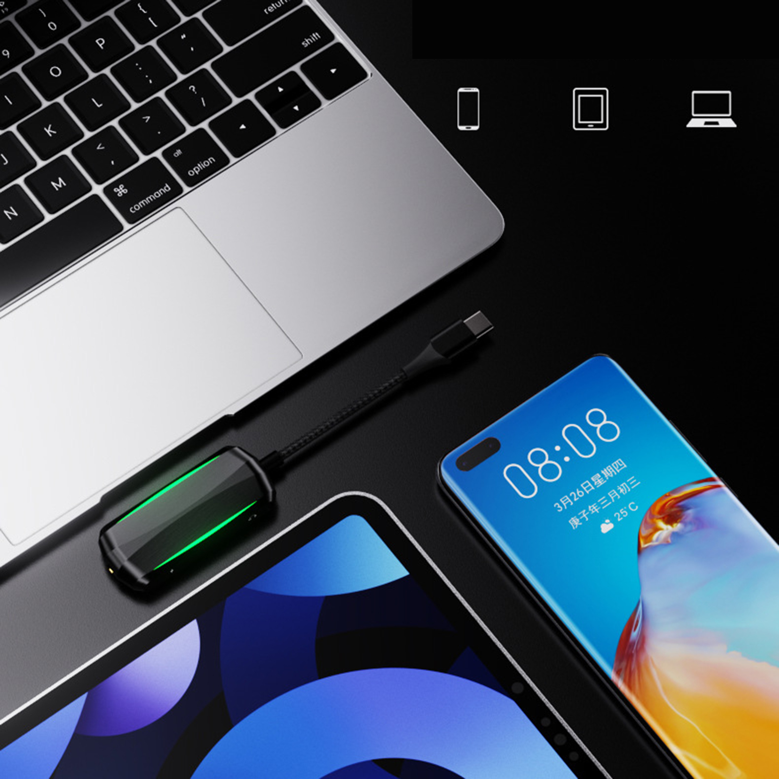 3-In-1 USB C to 3.5mm Audio Adapter PD3.0 60W Fast Charging Converter for USB C Cellphones Plug and Play Headphone Jack Dongle