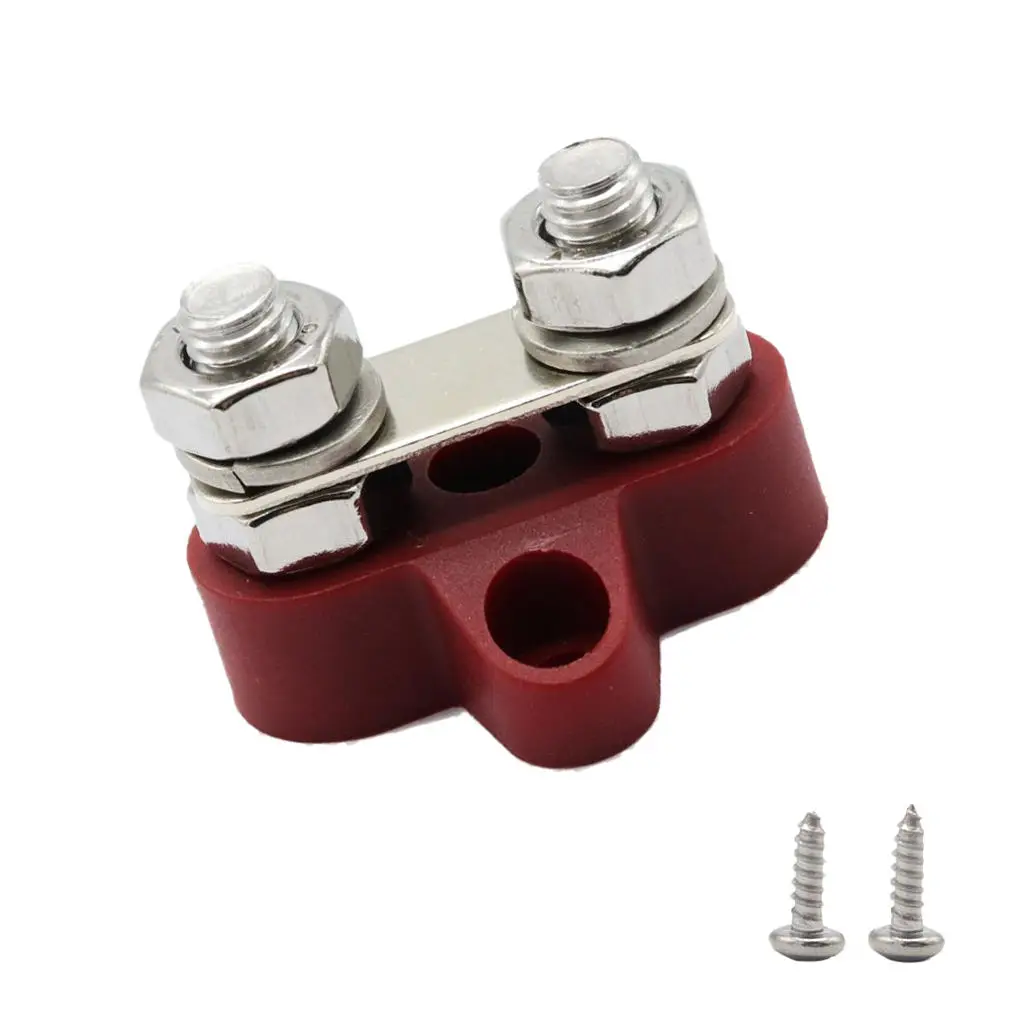 Car Bus Bar Terminal Block - M8 (5/16``) Power Distribution Block for Truck RV Boat, Heavy Duty Stainless Steel - Red