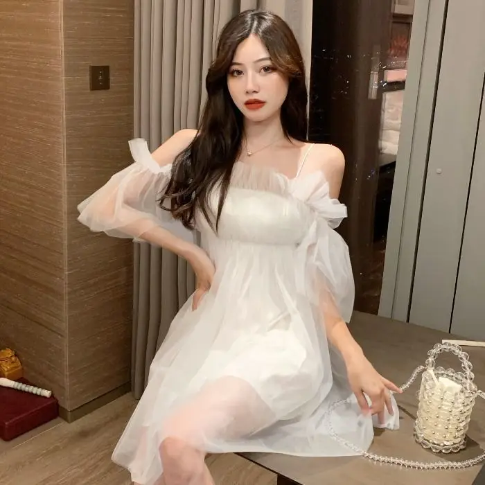 Dress Women Popular Solid Daily Slash Neck Sweet Girls Off The Shoulder Vacation Party Preppy Style Ulzzang All-match Classic cute dresses