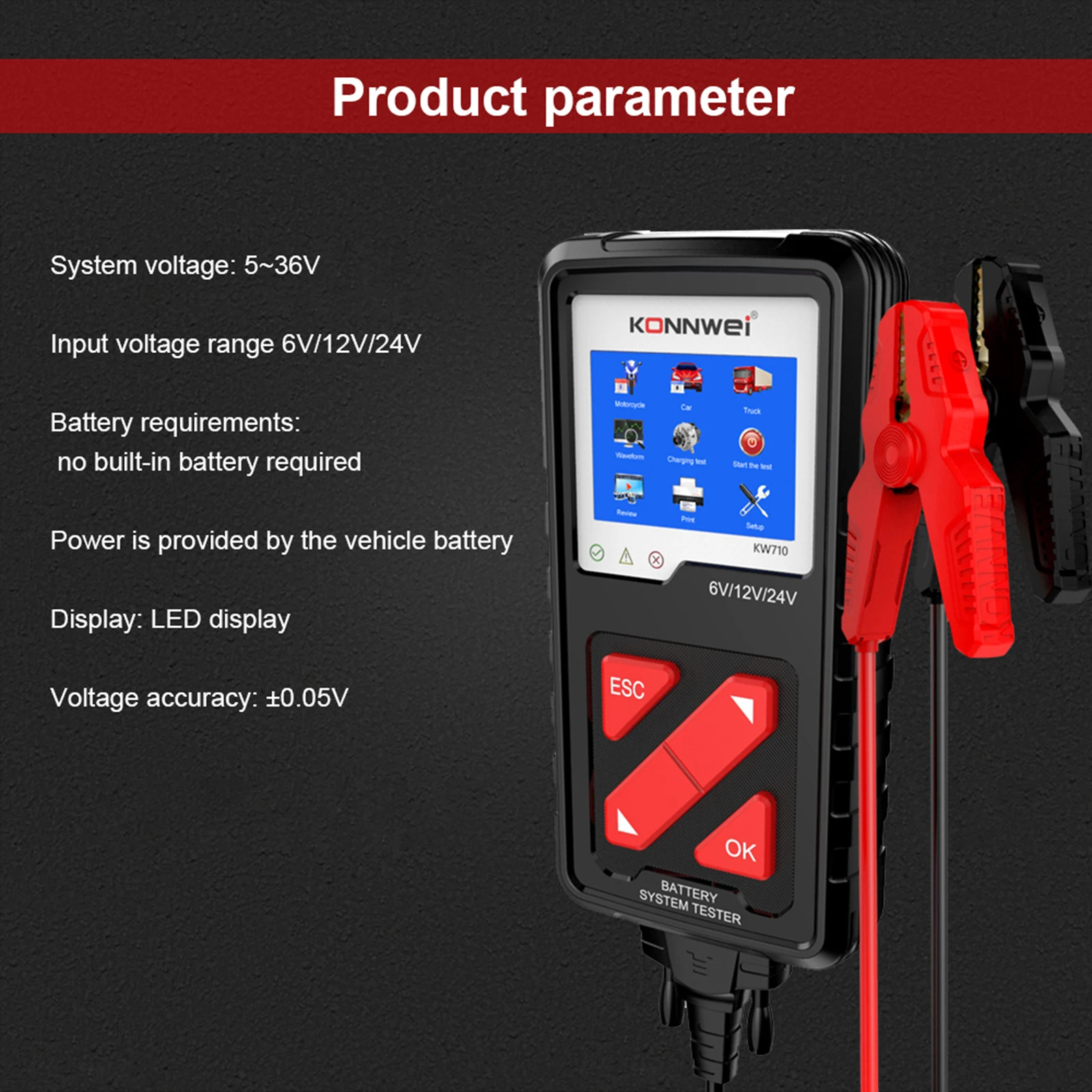 Digital Battery Tester 6V 12V 24V 3.2inch Color Screen Car Battery Diagnosis Tool for Car Charging Analyzer
