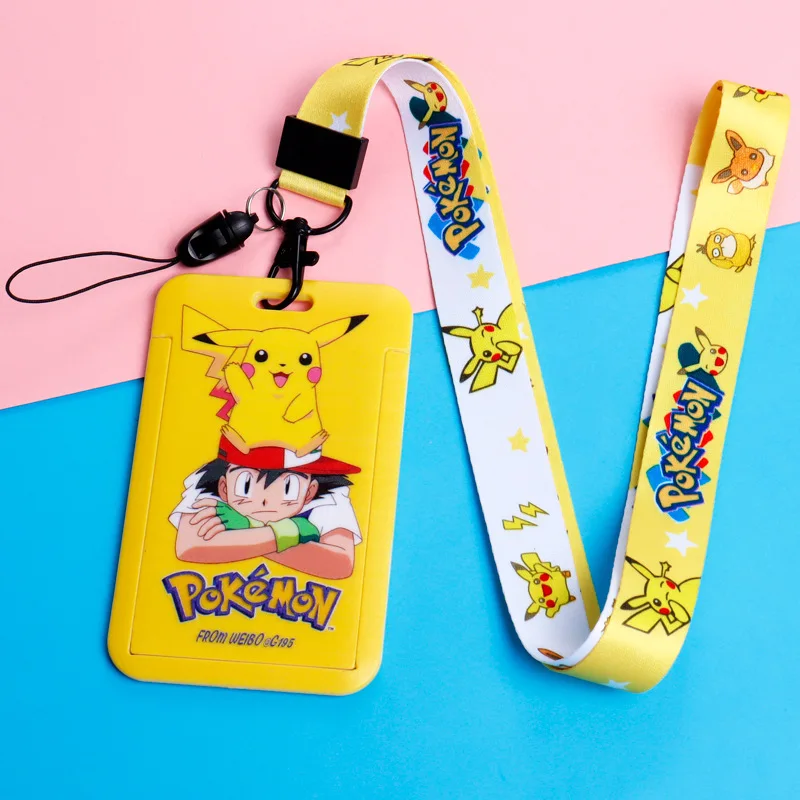 Card Holder Keychain Anime Yellow Pokemon Lanyard Pikachu 