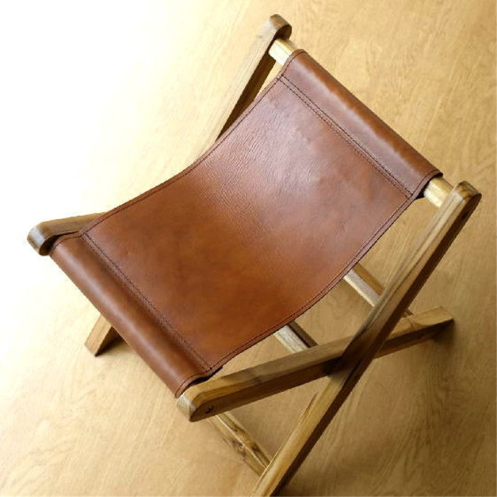 Portable Folding Chairs Bamboo Wood Leather Chair Leather Mazar Ultra Light Foldable Stool Kids Adults for Beach Garden