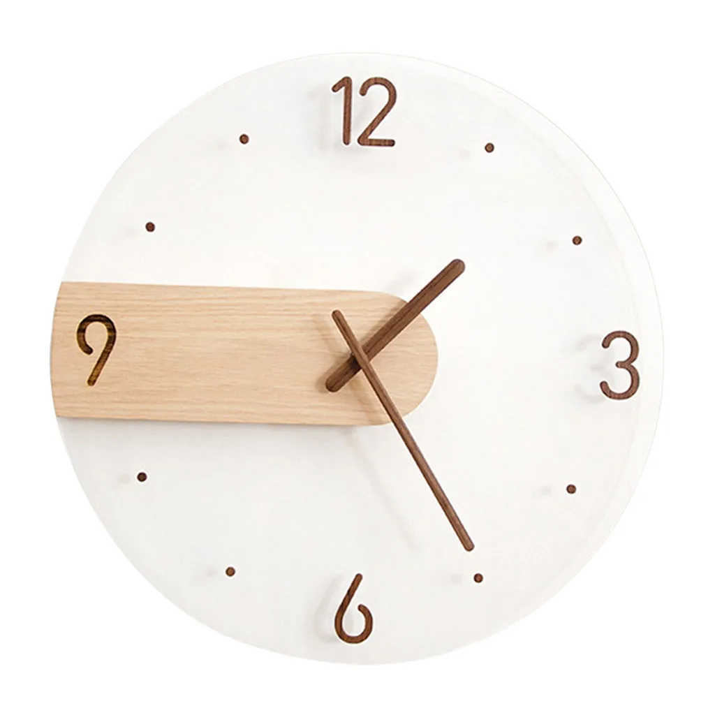Simple Wall Clock 16 inch Clear Solid Wood Acrylic Glass Silent Non Ticking Battery Operated Round Clock