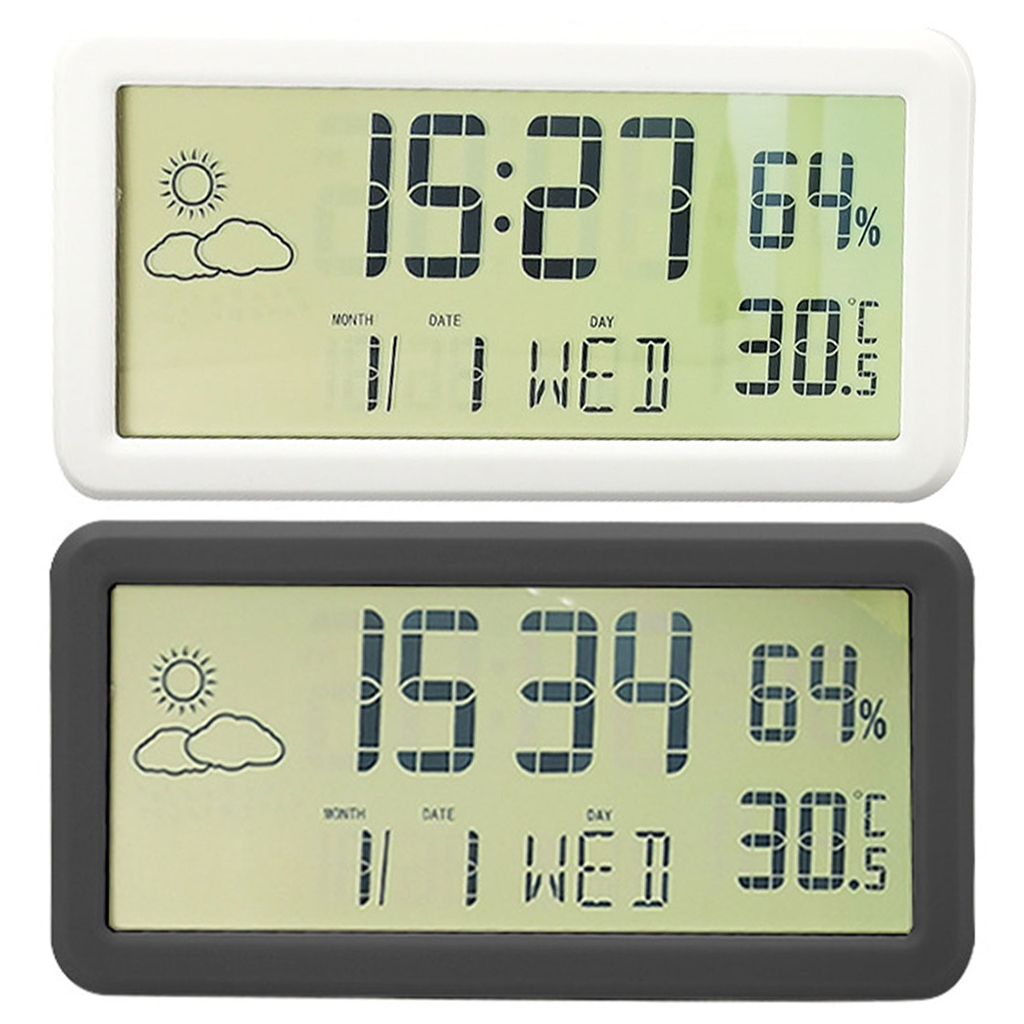 Digital Alarm Clock, Electronic LED Desktop Clock with Temperature Humidity Time Display, for Home, Bedroom, Office