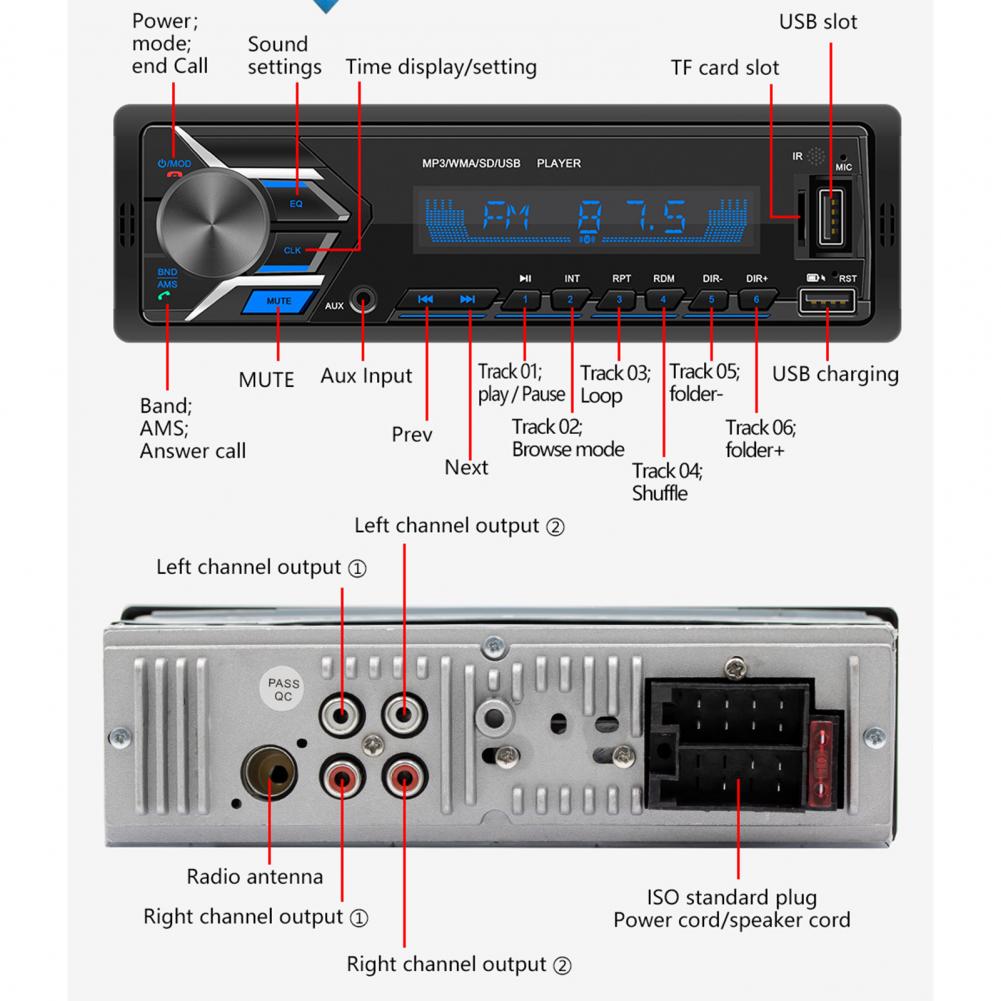 Универсальный 12V 7 Цвета светильник FM радио плеер Портативный Dual  Bluetooth гарнитура Хэндс фри, стерео USB MP3 музыкальный плеер для  автомобиля ...