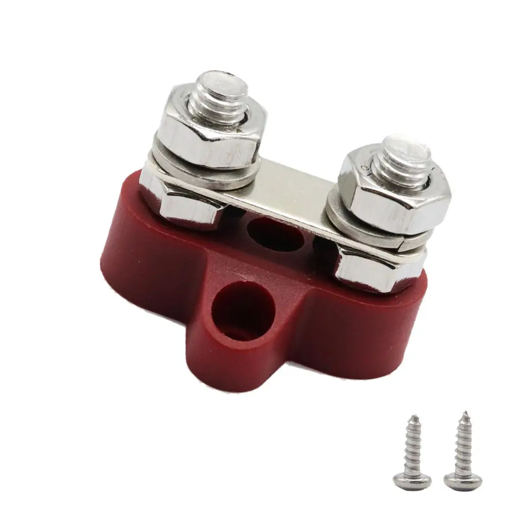 Car Bus Bar Terminal Block - M8 (5/16``) Power Distribution Block for Truck RV Boat, Heavy Duty Stainless Steel - Red