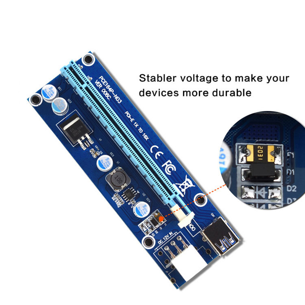 60cm Laptop PCI-E PCI-e Riser Express 1x to 16x USB3.0 USB 6Pin Graphics Extension Card Power Adapter Cable 