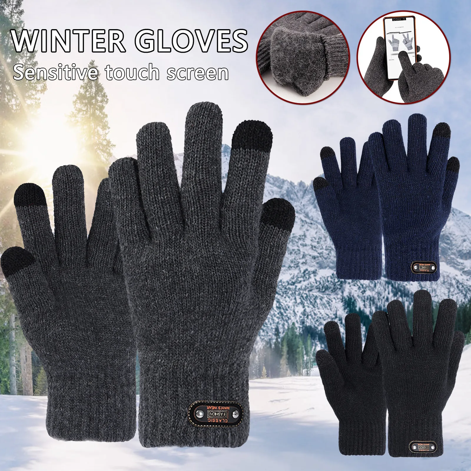 Firetrap Cable Knit Gloves Mens Gents Knitwear Winter Warm 