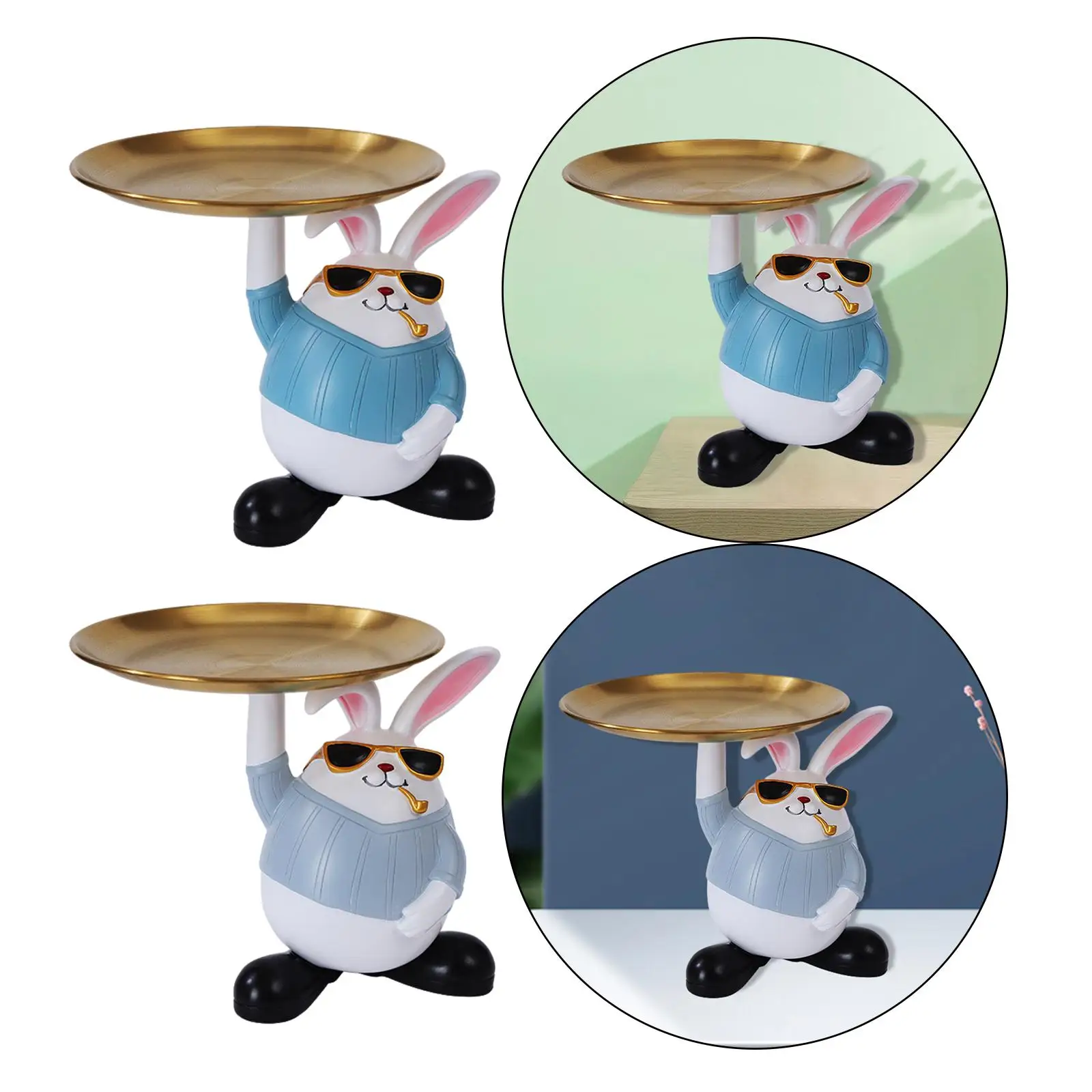 Creative Rabbit Storage Tray, Earrings Holder Jewelry Ring Tray Bunny Figurine Storage Box for Table Bar Home Party Decor