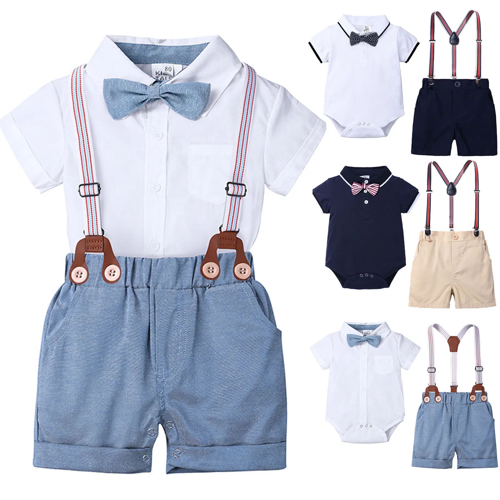 Toddler Baby Boys Gentleman Bowties Jumpsuit Romper+Pants Shorts Outfits Clothes 