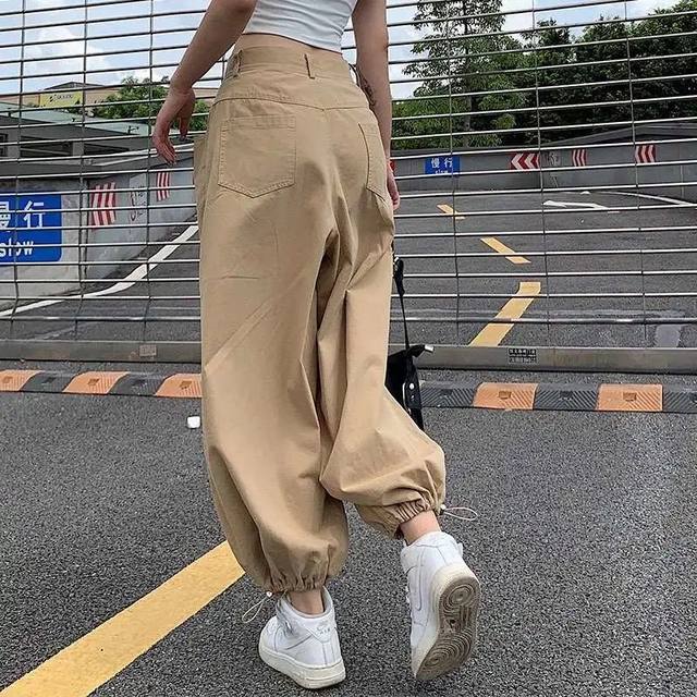 HOUZHOU Y2K Fashion Khaki Oversized Cargo Pants Hip Hop