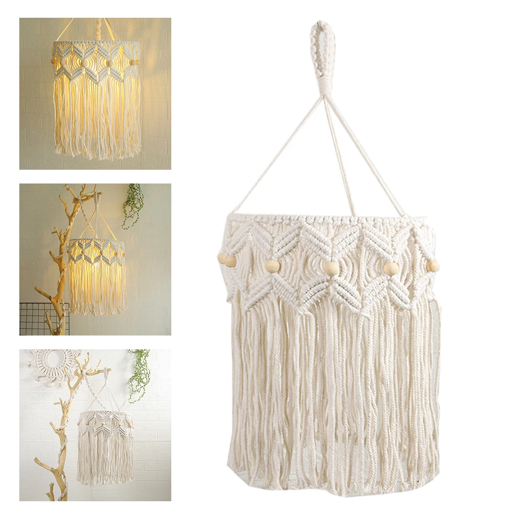 Cotton Macrame Lamp Shade Woven Boho Tassel Hanging Lampshade Light Cover