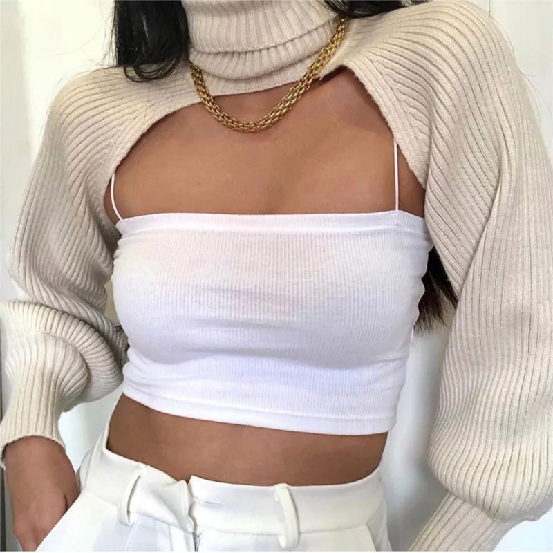 Ladies Fashion Y2K Sweaters Long Sleeve Turtleneck Cover Top Women Long Sleeve Backless Knitted Pullovers Solid Color Fall cropped sweater