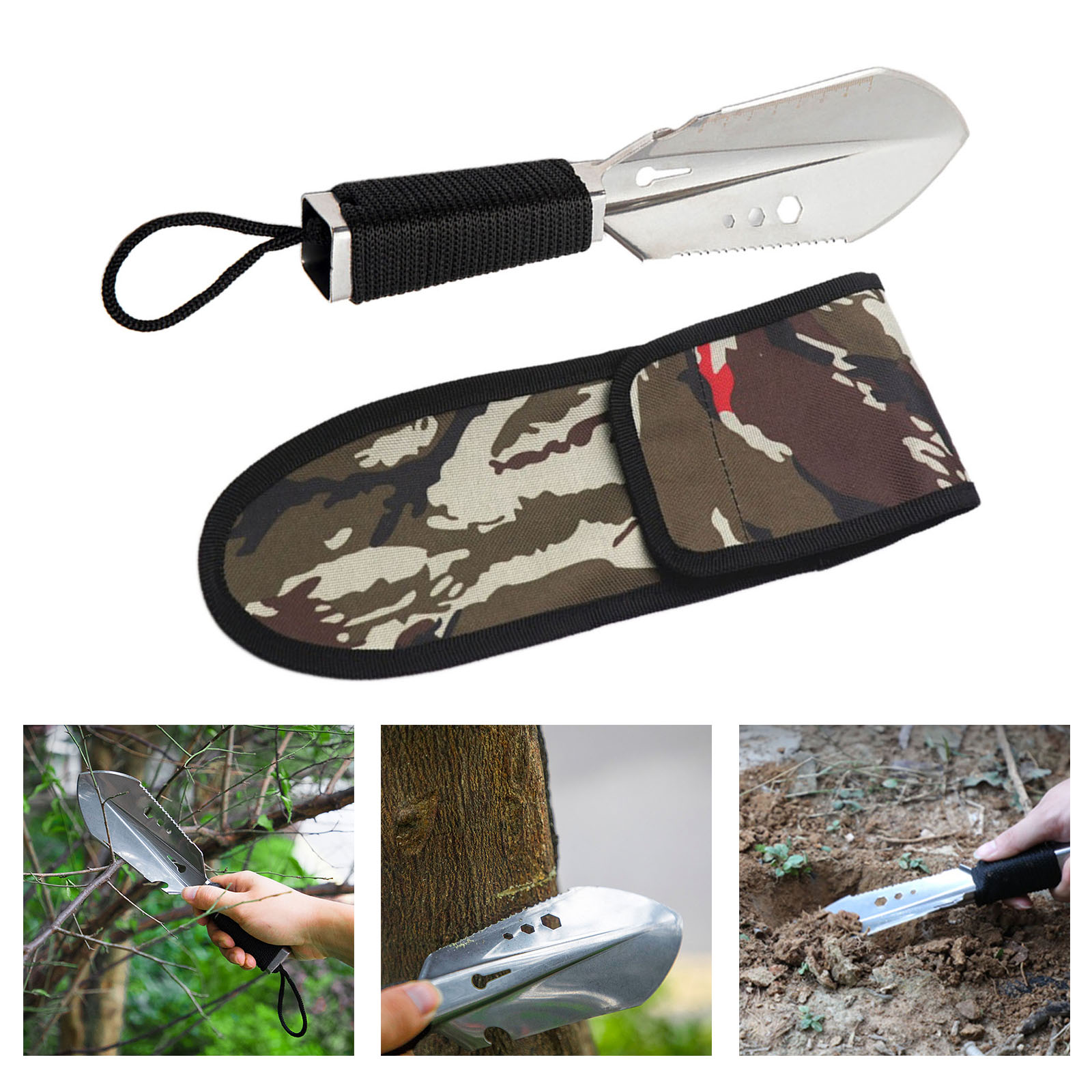 Multi Functional Garden Shovel Sawtooth Hex Wrench Digging Trowel Knife Spear Garden Bonsai Spade Tool 6 in 1 Multi-functional