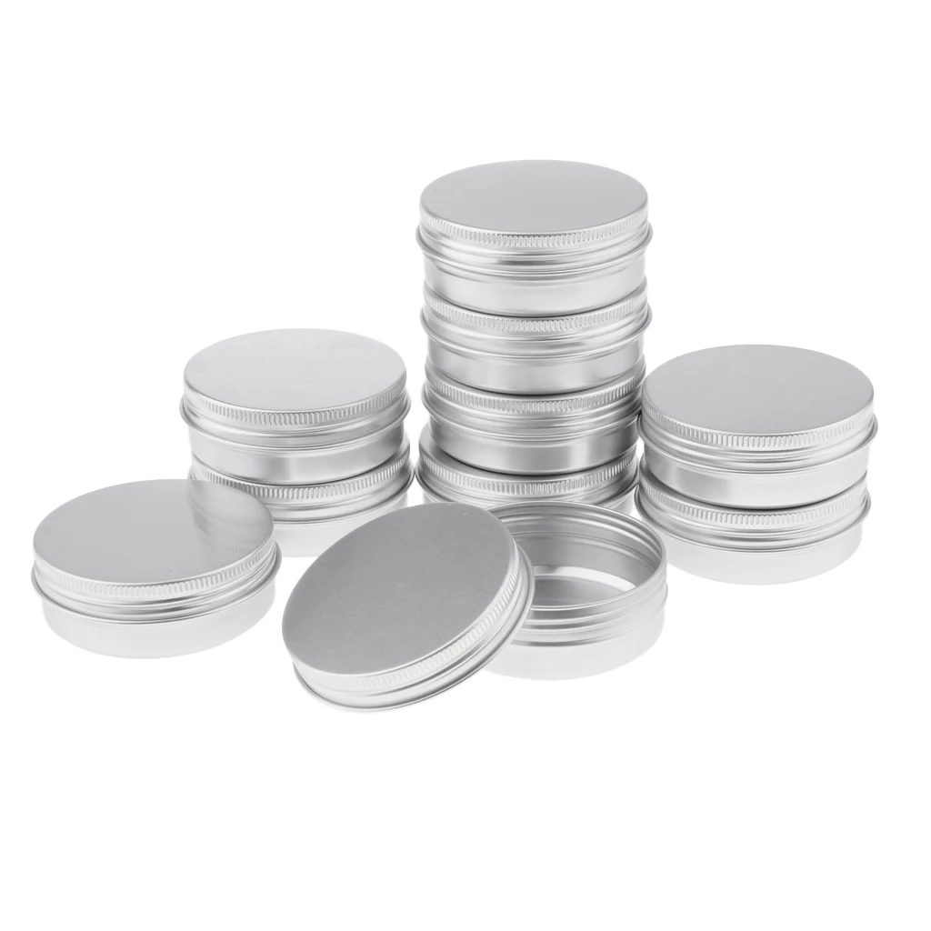 10 Packs of 60 Ml Round Aluminum Tin Cans with Metal Screw Caps