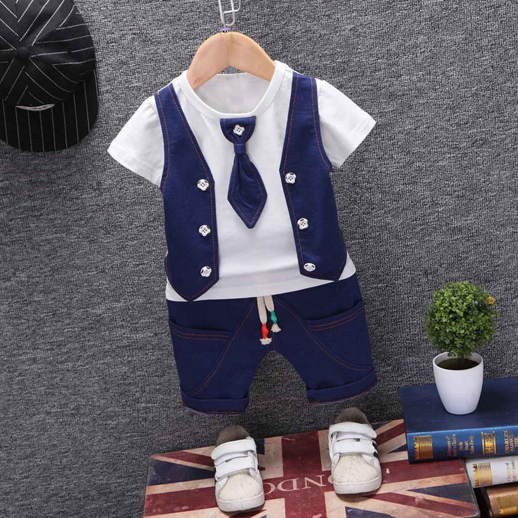 40# Childrens Boutique Clothing Baby Boys Waistcoat Tie T Shirt Tops ...
