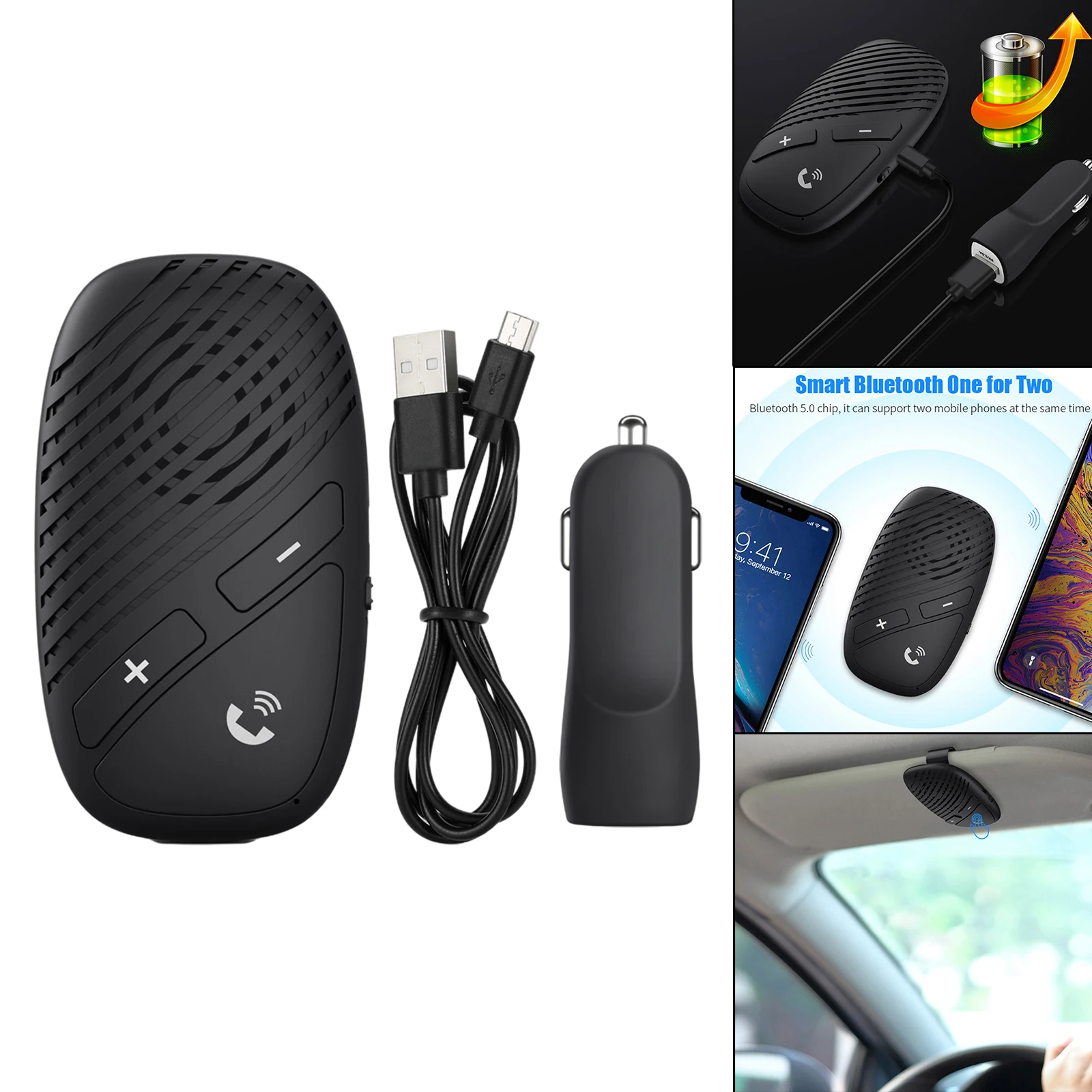 Wireless Car Speakerphone Hands-Free Sun Visor with Clear and Loud Sound Compatible with Talking Music with Visor Clip