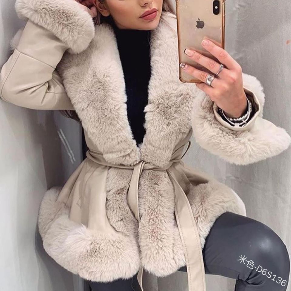 faux fur belted short coat