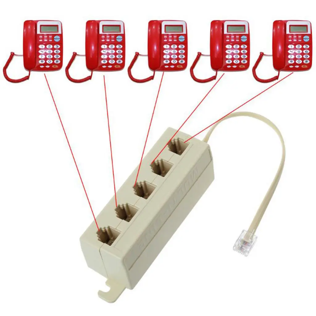 Telephone Splitter, RJ11 6P4C 1 Male - 5 Way Telephones Plug Line Separator for Landline - White