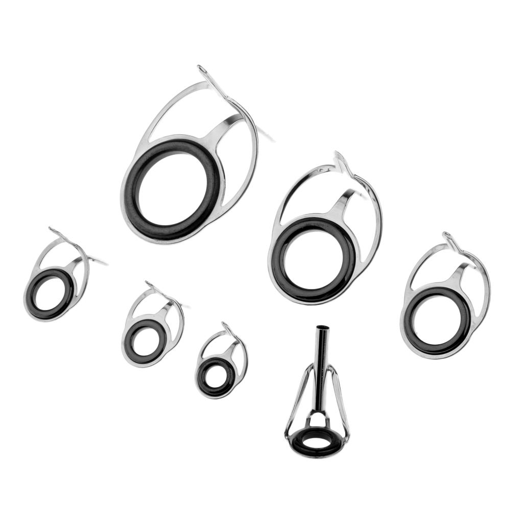 7Pcs Various Sizes Fishing Rod Guide Tip Fishing Line  Guide Eyes Rings Tip Top Repair Kit Set