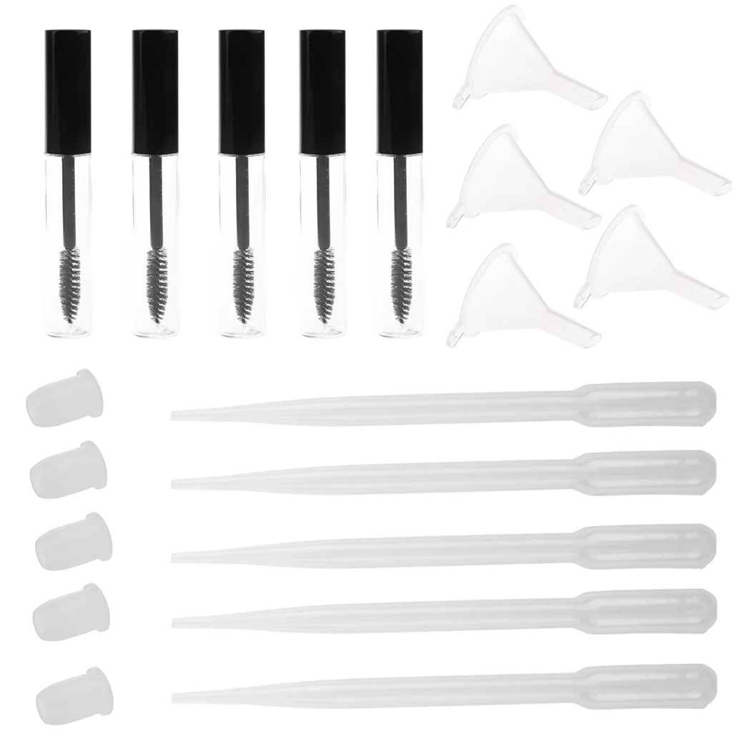5 Packs 7ml Empty Mascara Tubes  Oils Vials Bottle With Plugs Funnels Pipettes