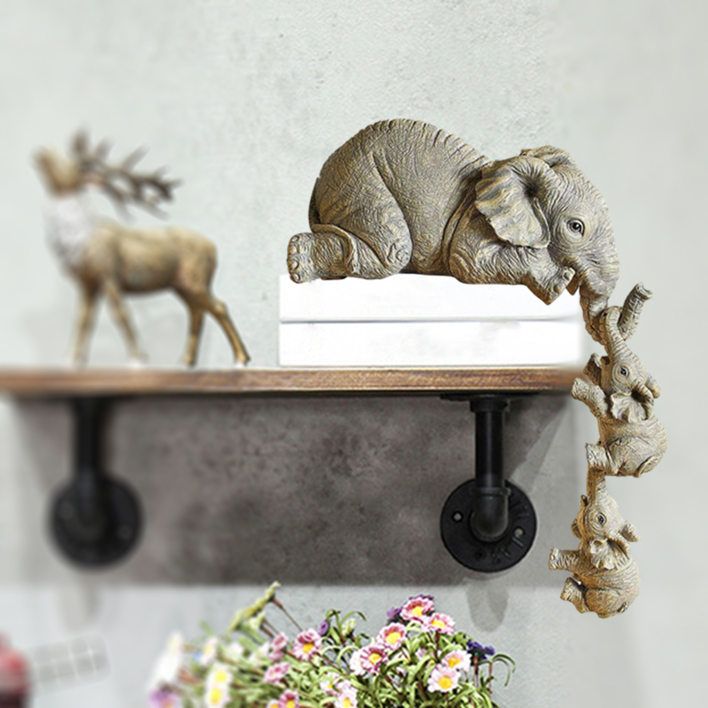 Cute Elephant Holds Two Calf Elephant Figurine Collectible Creative Decorative Animal Statue Tabletop Sculpture Shelf Decor