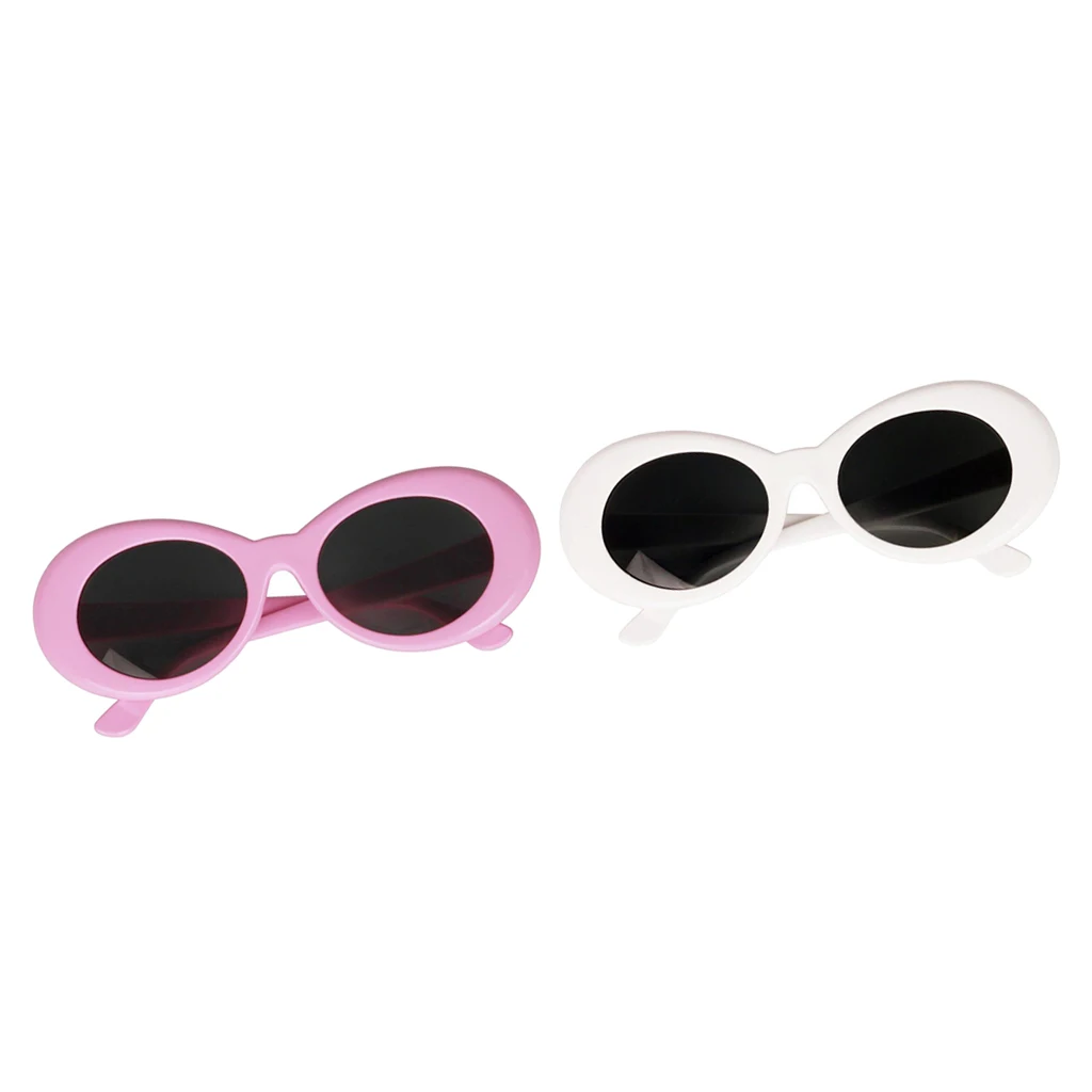 2 Pieces Retro Pink White Oval Mod Thick Frame Glasses  Clout Goggles Sunglasses Unisex