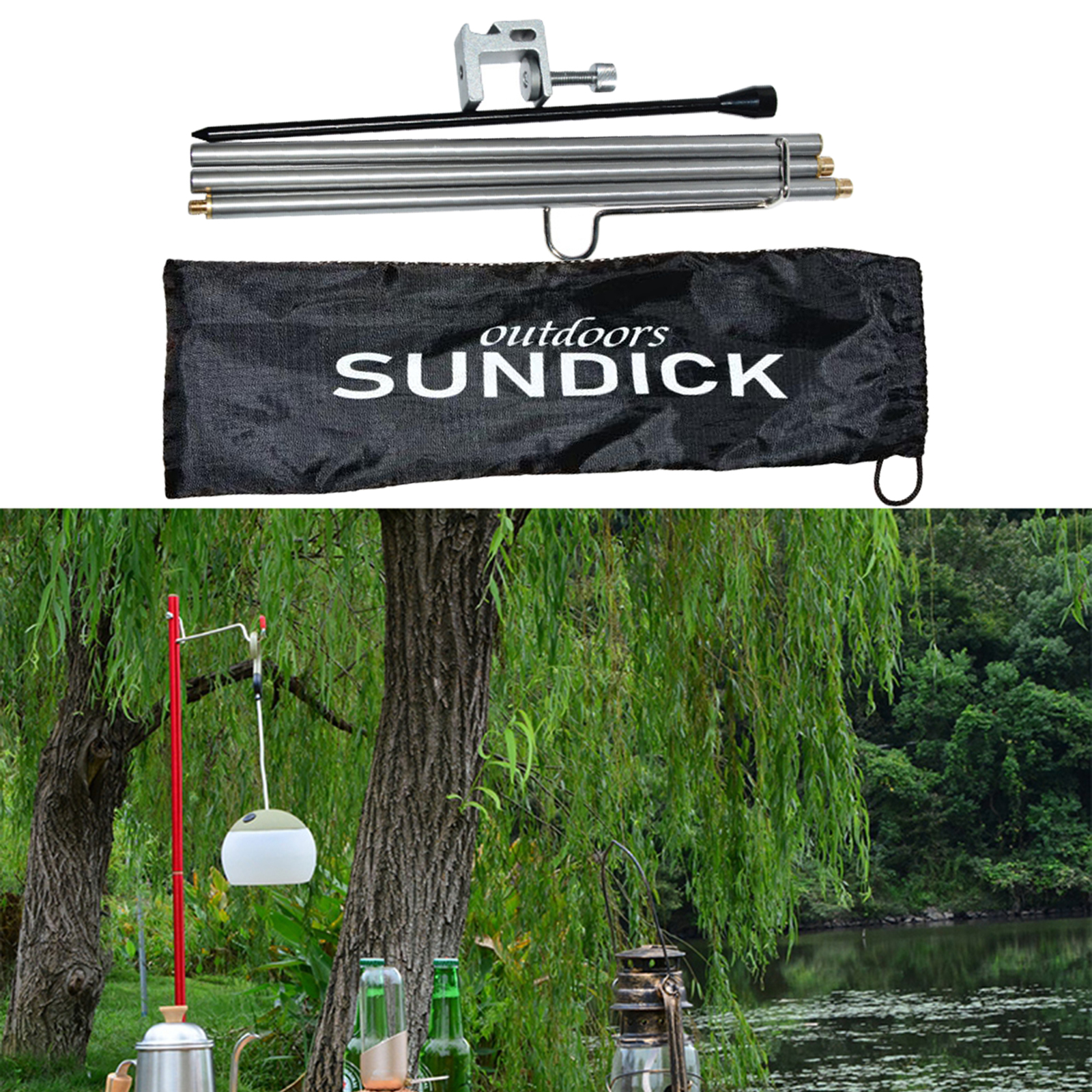 Garden Aluminum Alloy Foldable Lamppost Pole Light Hanging Holder