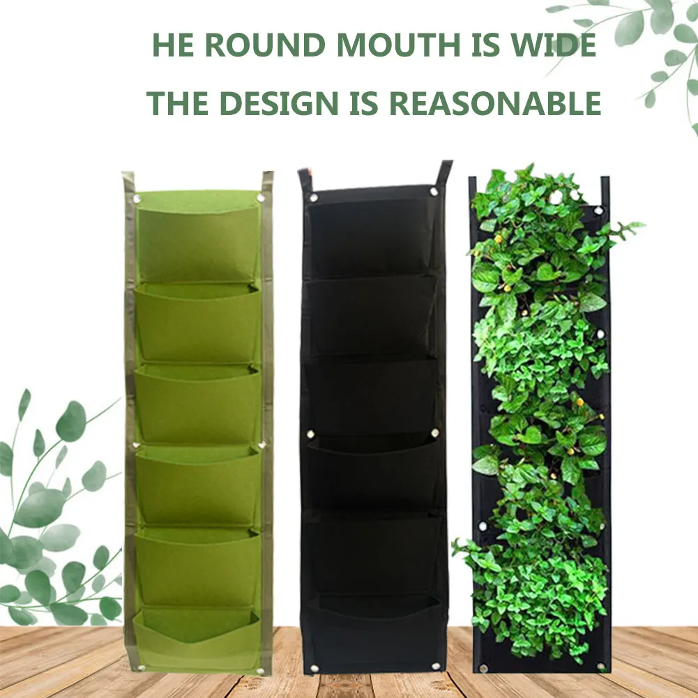 2pcs Home Decoration Greening Pouch Vertical Growing Planting Bag Flower Container Indoor Outdoor Yard Felt Wall Hanging Balcony