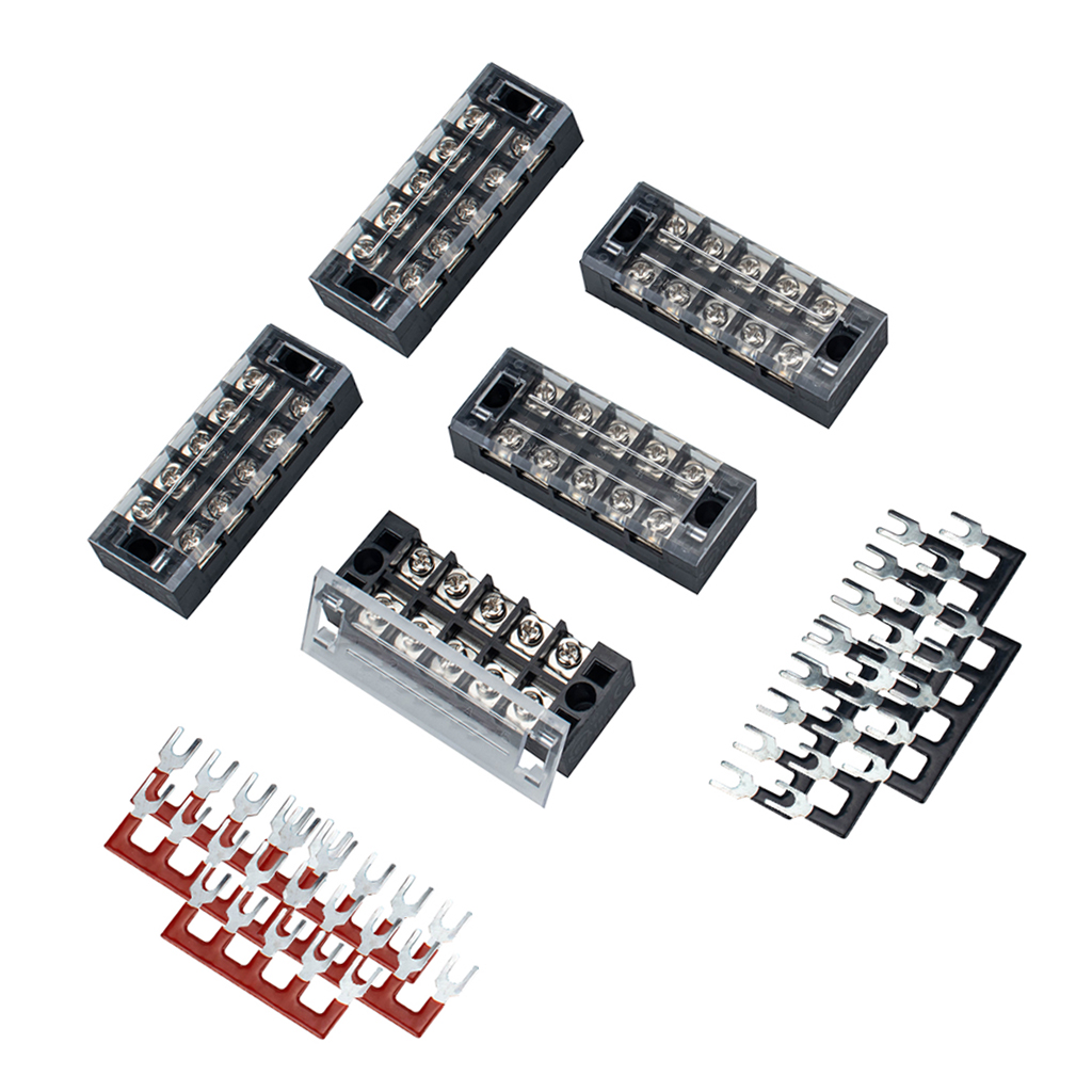 5 Positions Screw Terminal Strip Blocks Barrier 10pcs Jumpers Easy Install