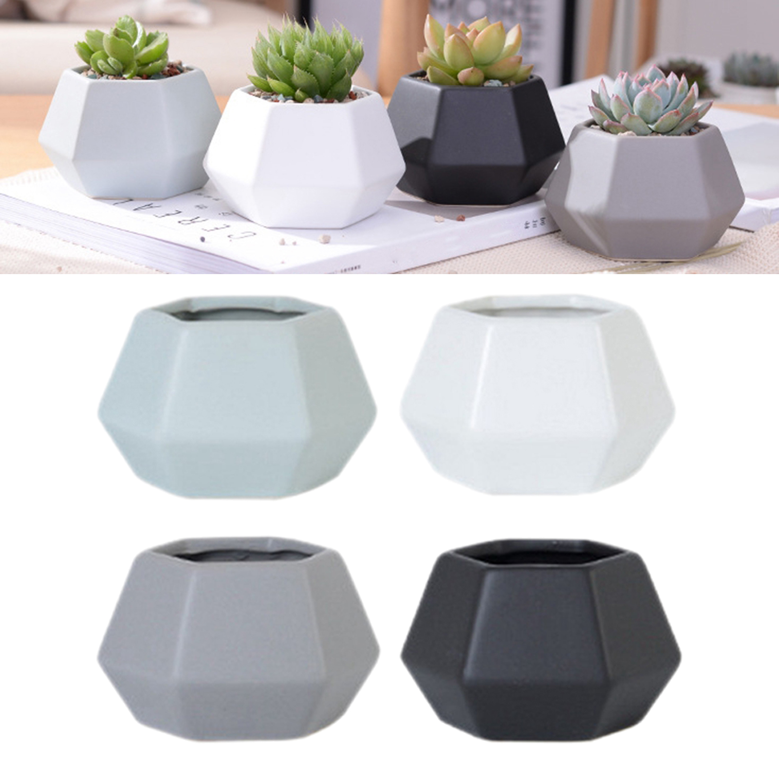 4PCS Mini Geometry Simpe Design Planter Pots Cactus for Home (Plants NOT