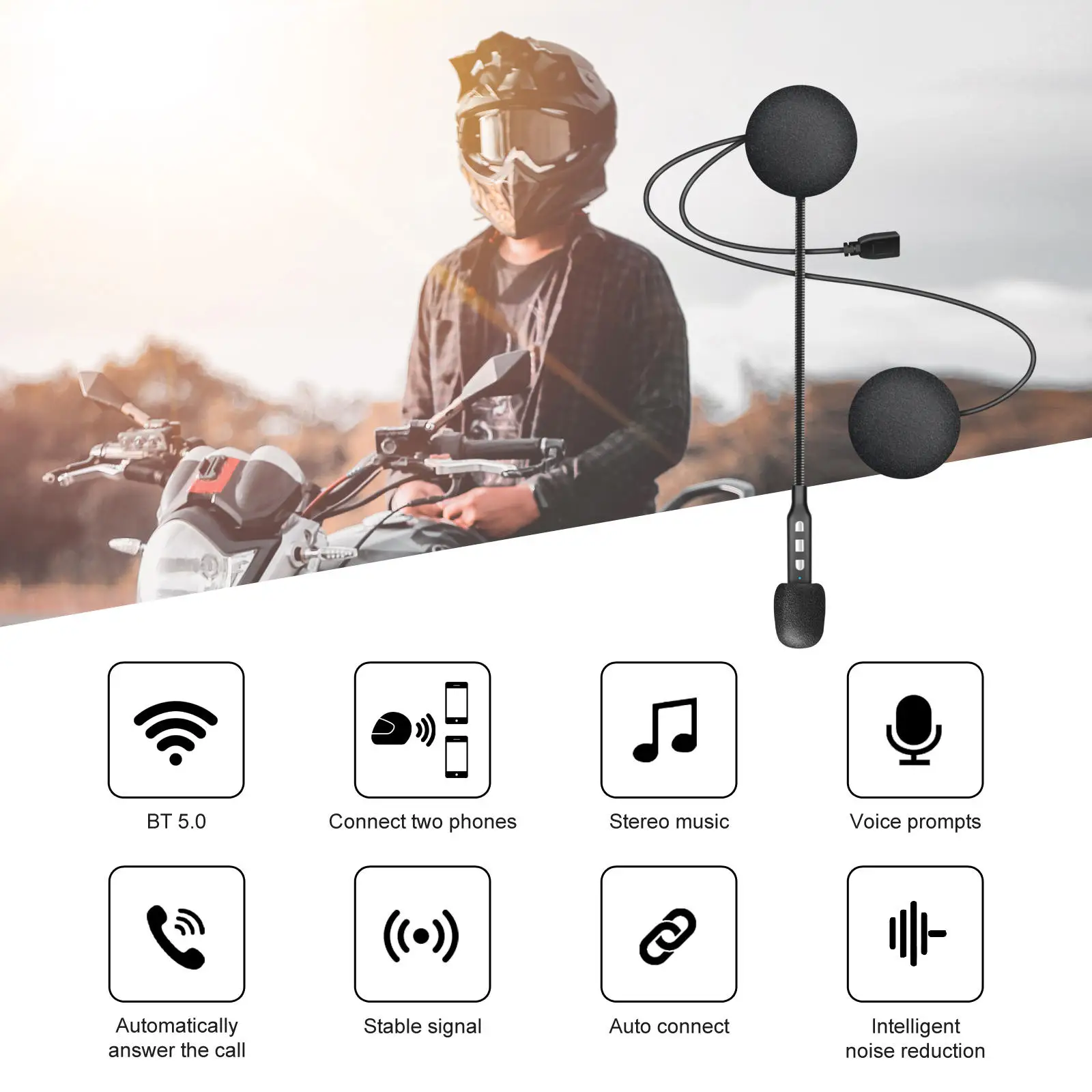 Wireless Motorcycle Helmet Headset Smartphone Anti-Interference Speaker Bluetooth Headphone for Riding Skiing Noise Reduction