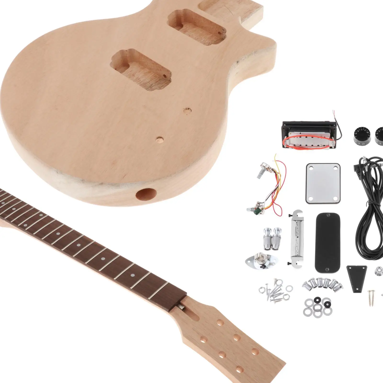 Unfinished DIY Electric Guitar Kit Mahogany Body & Rosewood Fingerboard Guitar Neck