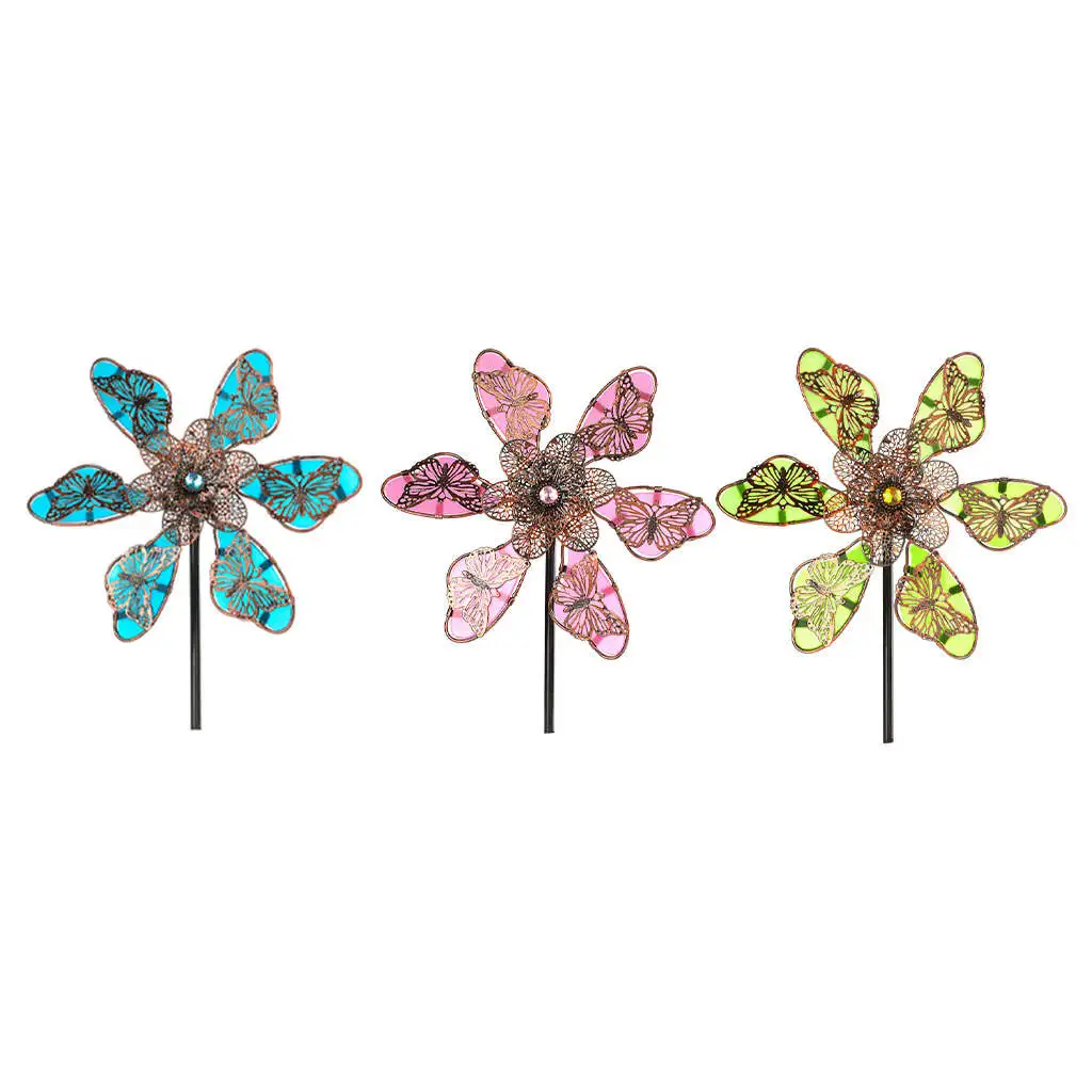 Luminous Butterfly Garden Wind Spinner Yard Patio Windmill Backyard Decorating Pinwheel w/ Ground Stake Whimsical Gifts