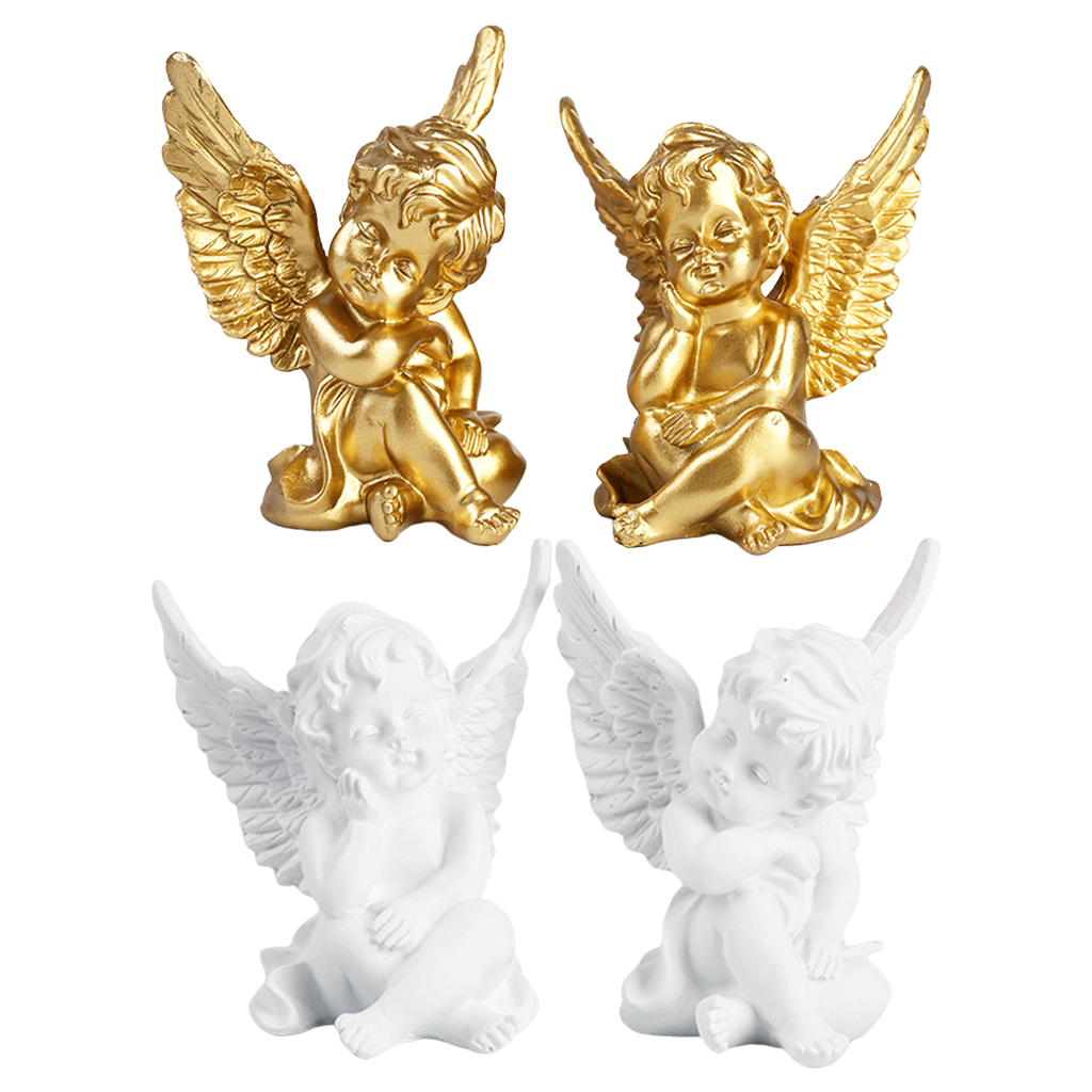2pcs Garden Ornament Fairy Figurine Cupid Angel Statue Tabletop Cherub Decor
