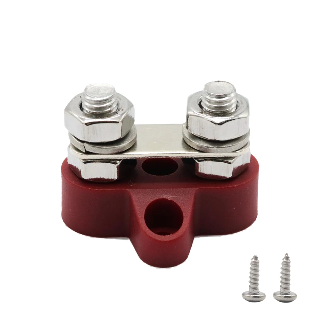 Car Bus Bar Terminal Block - M8 (5/16``) Power Distribution Block for Truck RV Boat, Heavy Duty Stainless Steel - Red