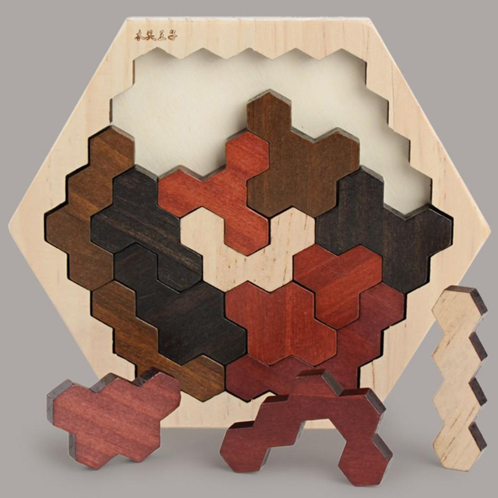 Wooden Hexagon Tangram Puzzle Chinese Classic 3D Puzzle Brain Teasers Portable Pre- Game Toys Gift