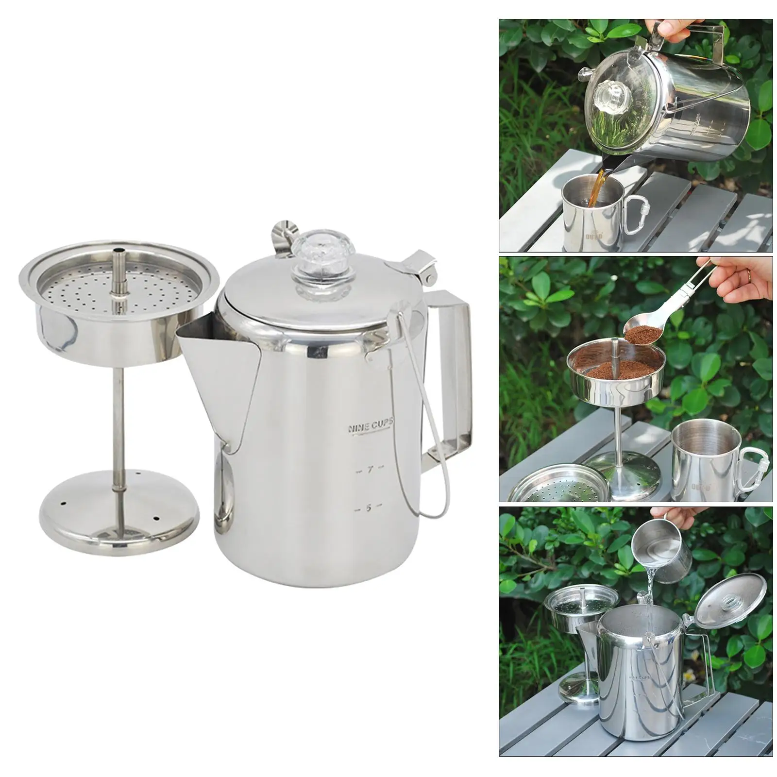 Stainless Steel Coffee Cup Mug French Press Pot Coffee Maker with Lid Outdoor Camping Cooking Pot Camping Mug