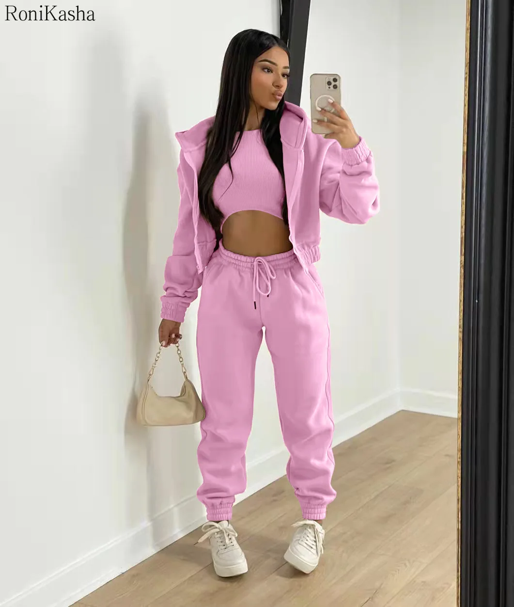 womens pant suit set Casual Fitness Set Sporty Sports Winter Woman Jogger Pant Suits Three Piece Tracksuit Zip Hoodies High Waist Sweatpants Matching pant suit for wedding guest
