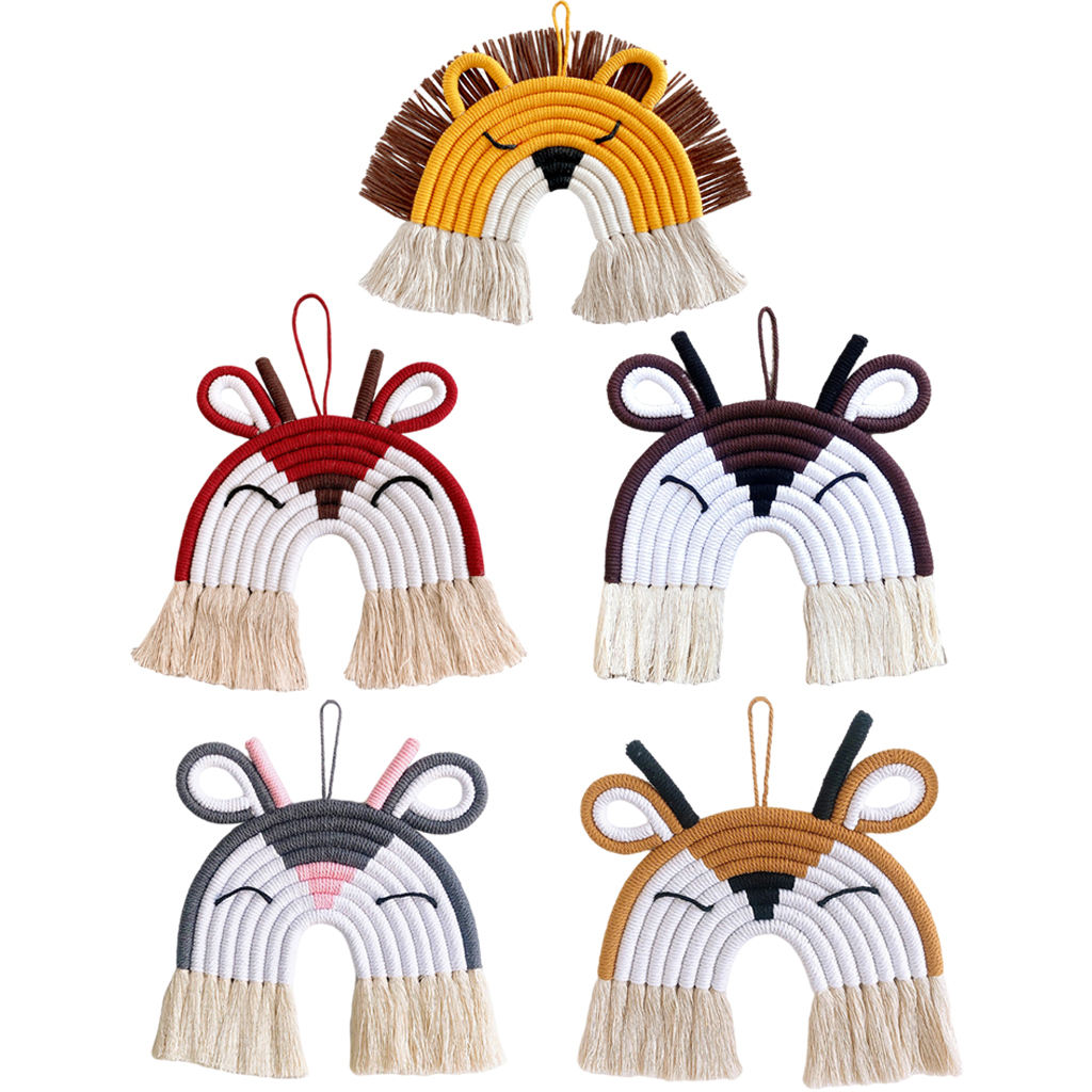 Animal Macrame Rainbow Wall Decor Colorful Tapestry Woven Tassel Wall Hanging Toy for Nursery Decor Baby Kids Girls Room Decor