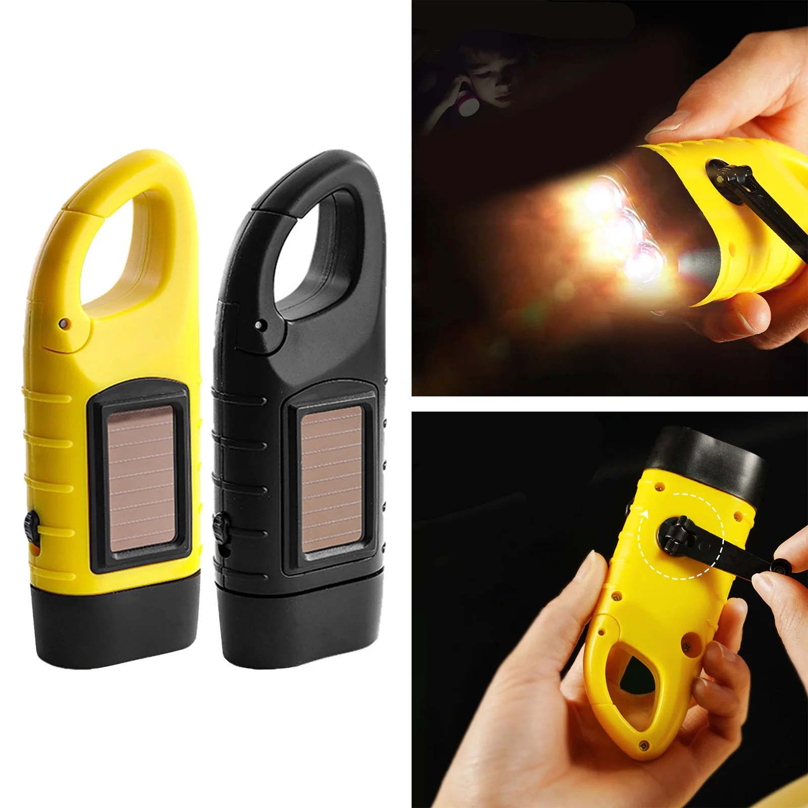 Hand Crank Emergency Flashlight LED Solar Panel Survival Camping Hiking Backpack