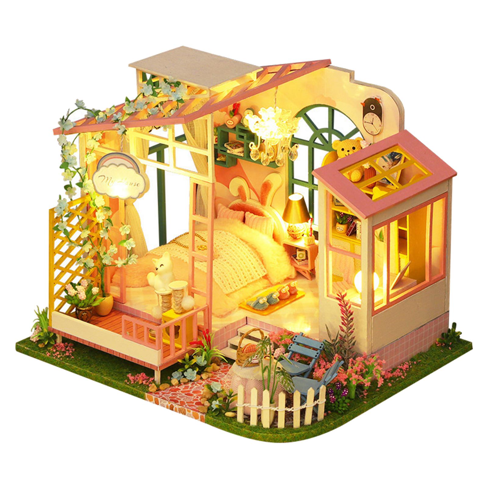 Handmade DIY Dollhouse Miniature Kit with LED Light and Furniture Asseccories Set Garden House Kids Toy 3D Building Puzzle