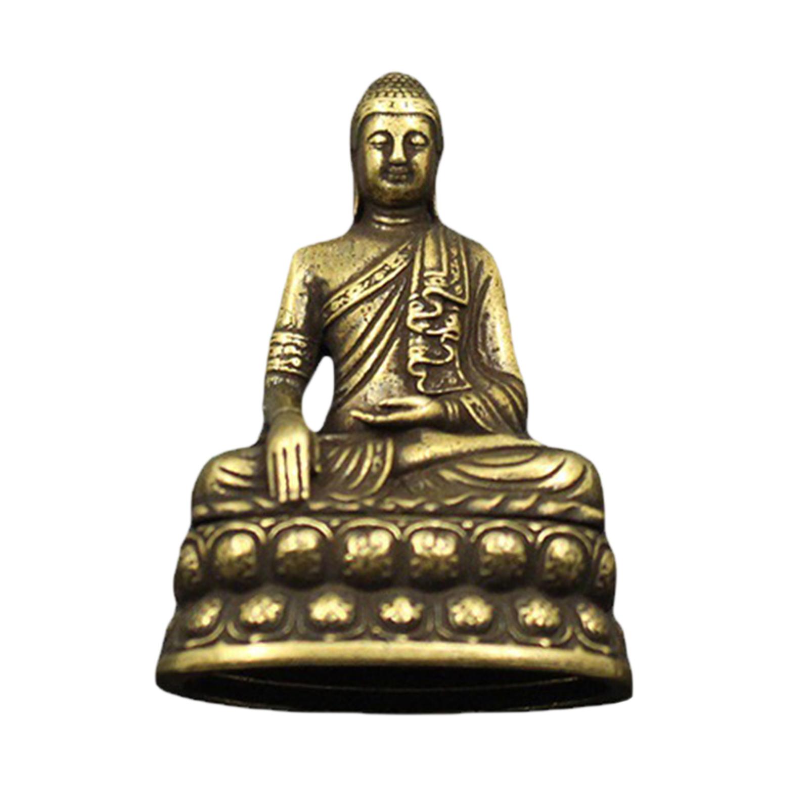 Vintage Brass Sitting Buddha Figurine Small Sakyamuni Statue for Collection Journey Worship Antique Home Desktop Decor