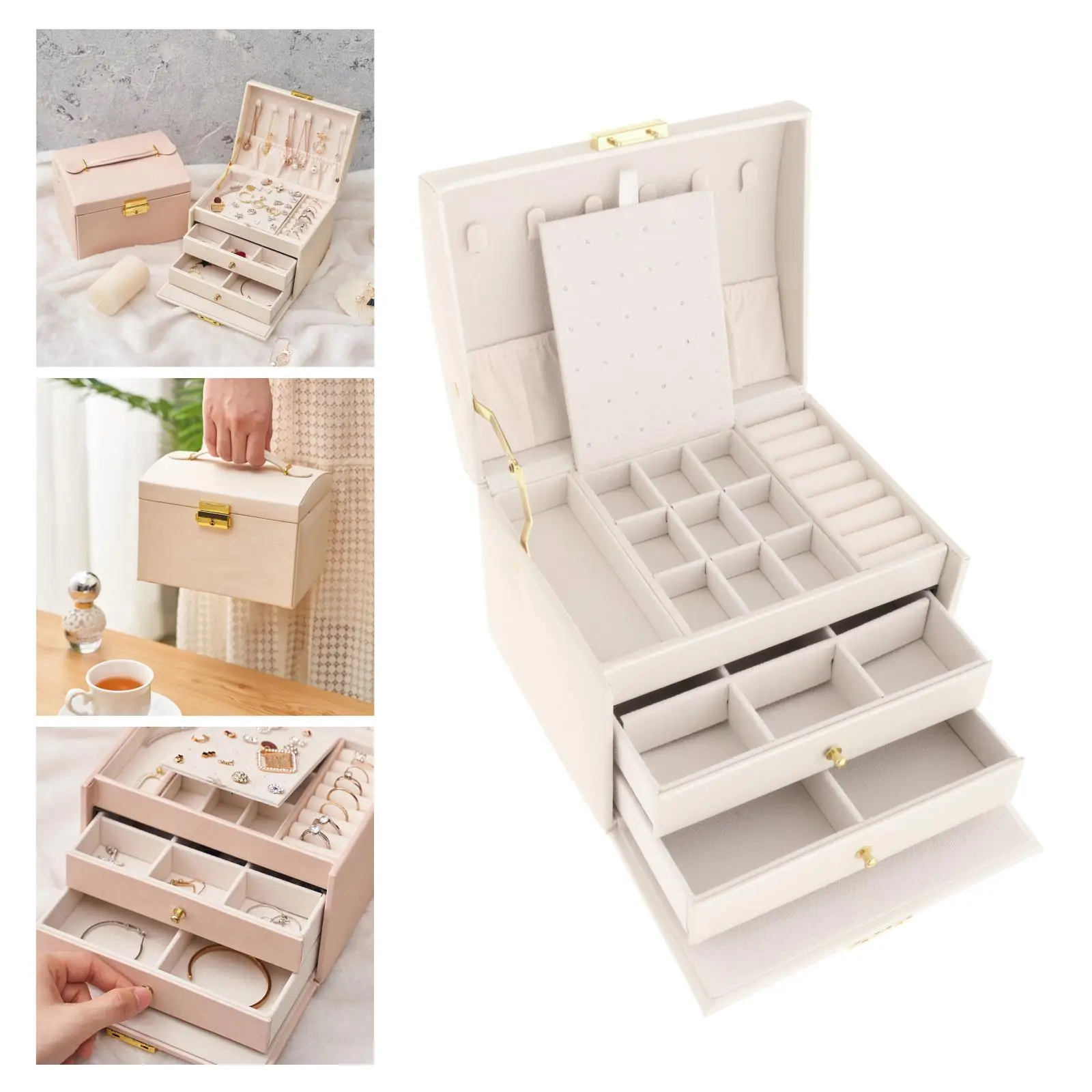 Creative PU Leather Velvet Lined Jewelry Storage Box Watch Makeup Trinket Boxes Drawer Holder Ornament Valentine`s Day Gift