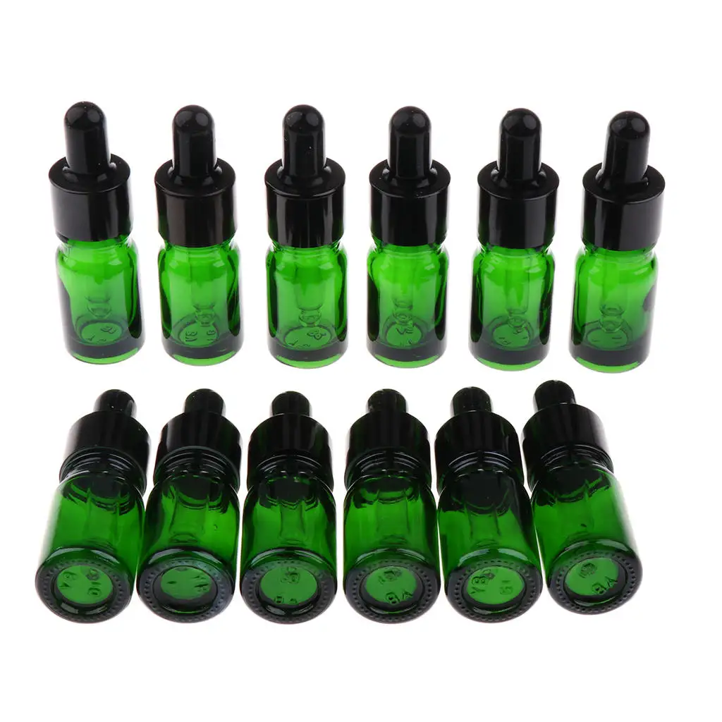 12 Pieces Empty Refillable Glass Bottles with Essential Oil Droppers 5/10 / 15ml Clear