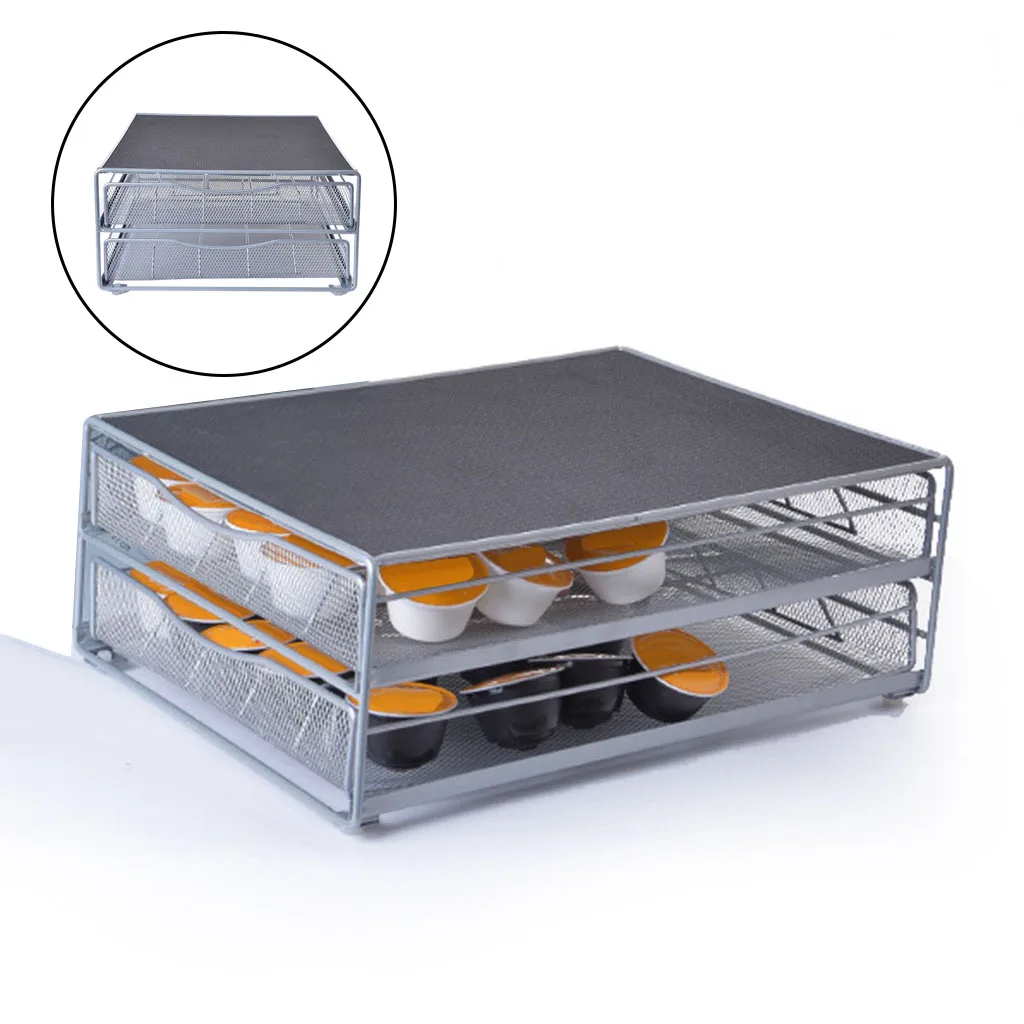 Practical Holds 72 Capsules Iron Coffee Capsule Storage Drawer Holder 2 Layer Space Saving Counter Organizer Kitchen Accessory