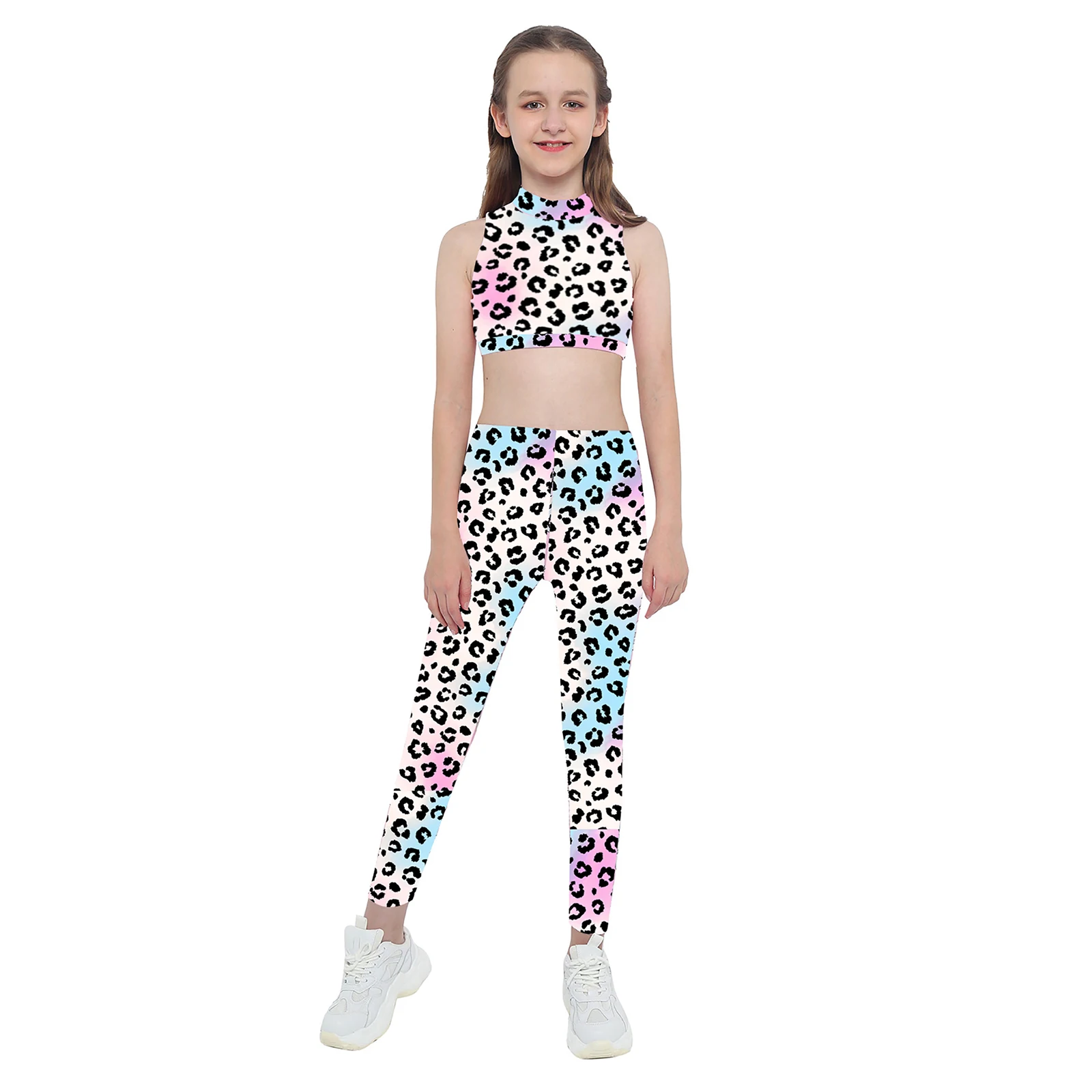 Zaldita Kids Girls 2 Pcs Sport Gymnastics Dance Outfits Sleeveless Tanks Crop Top with Leggings Tracksuit Set Activewear 