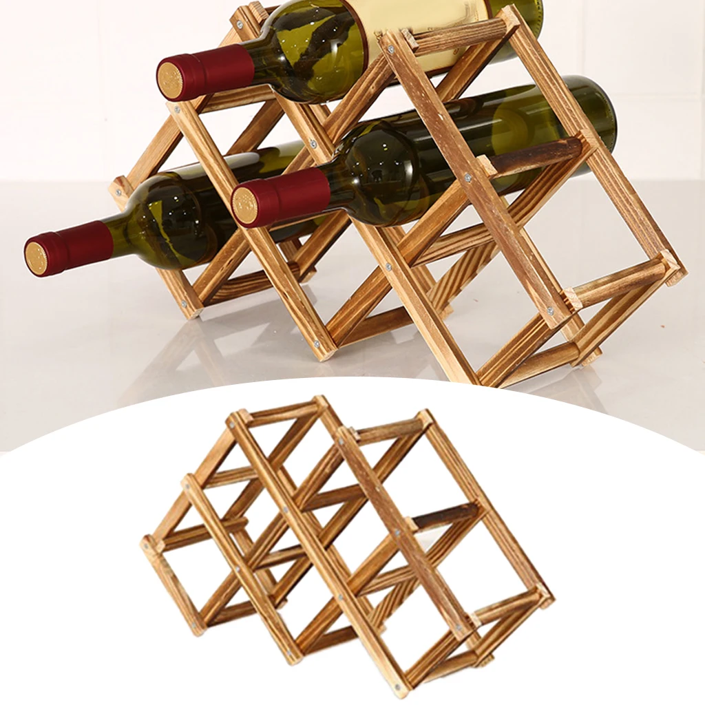 Folding Wood Wine Rack Display Table Bottle Storage for Countertop Kitchen
