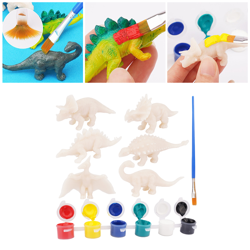 Kids Dinosaur Painting Kit Fun Paint Your Own Dinosaur Arts and Crafts Paint Brushes Dinosuar Figures Educational DIY Toy